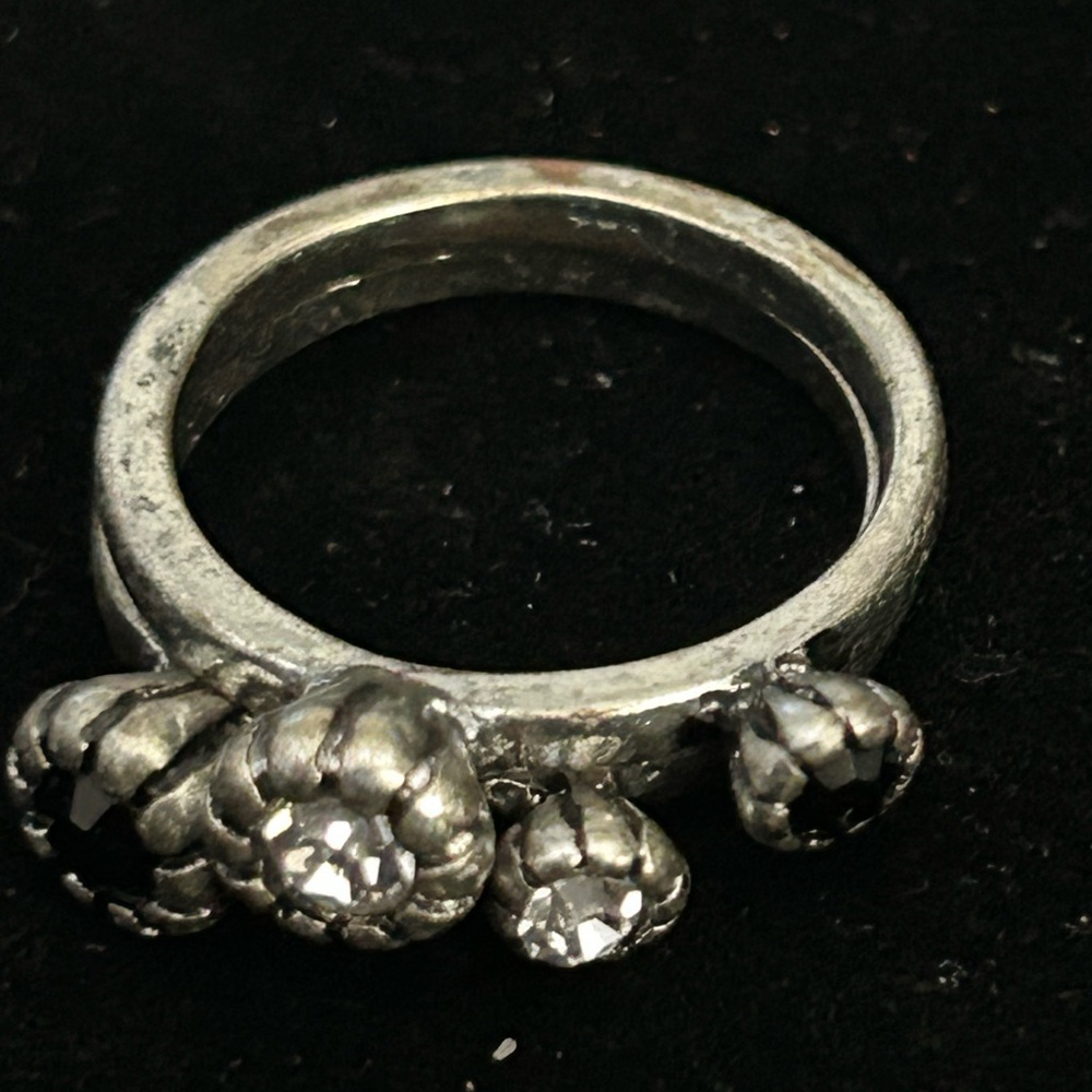 Double Stack Silver And Black Stone Ring - image 4